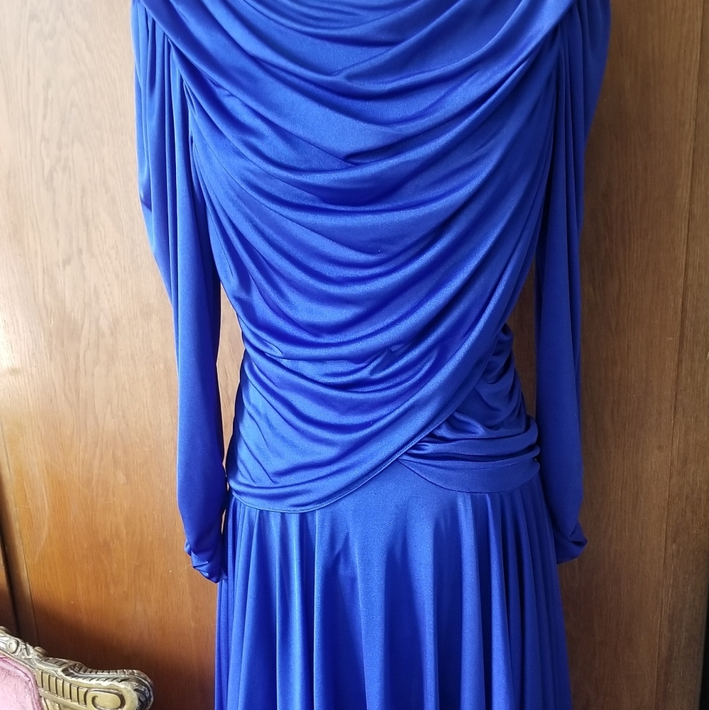 Cobalt blue ruched disco dance 80s dress